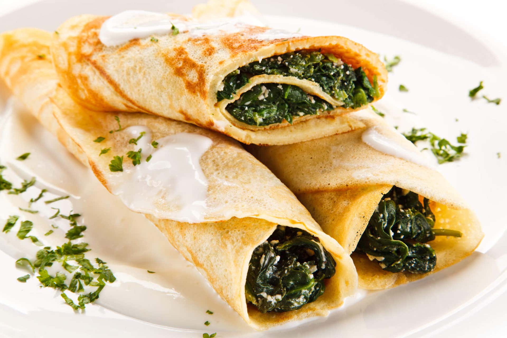 Chicken and vegetable crepes.