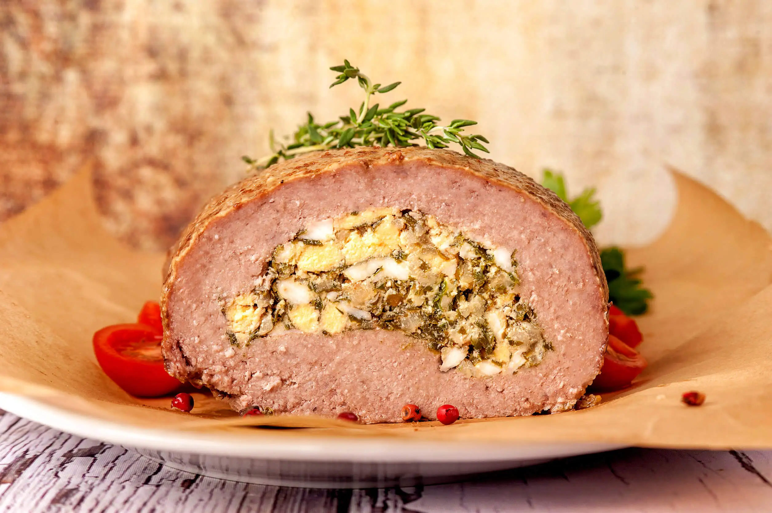 Rocambole de carne recheado