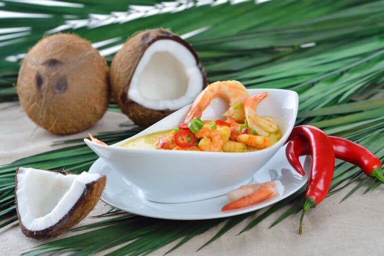 Deliciosa receta de langostinos en leche de coco