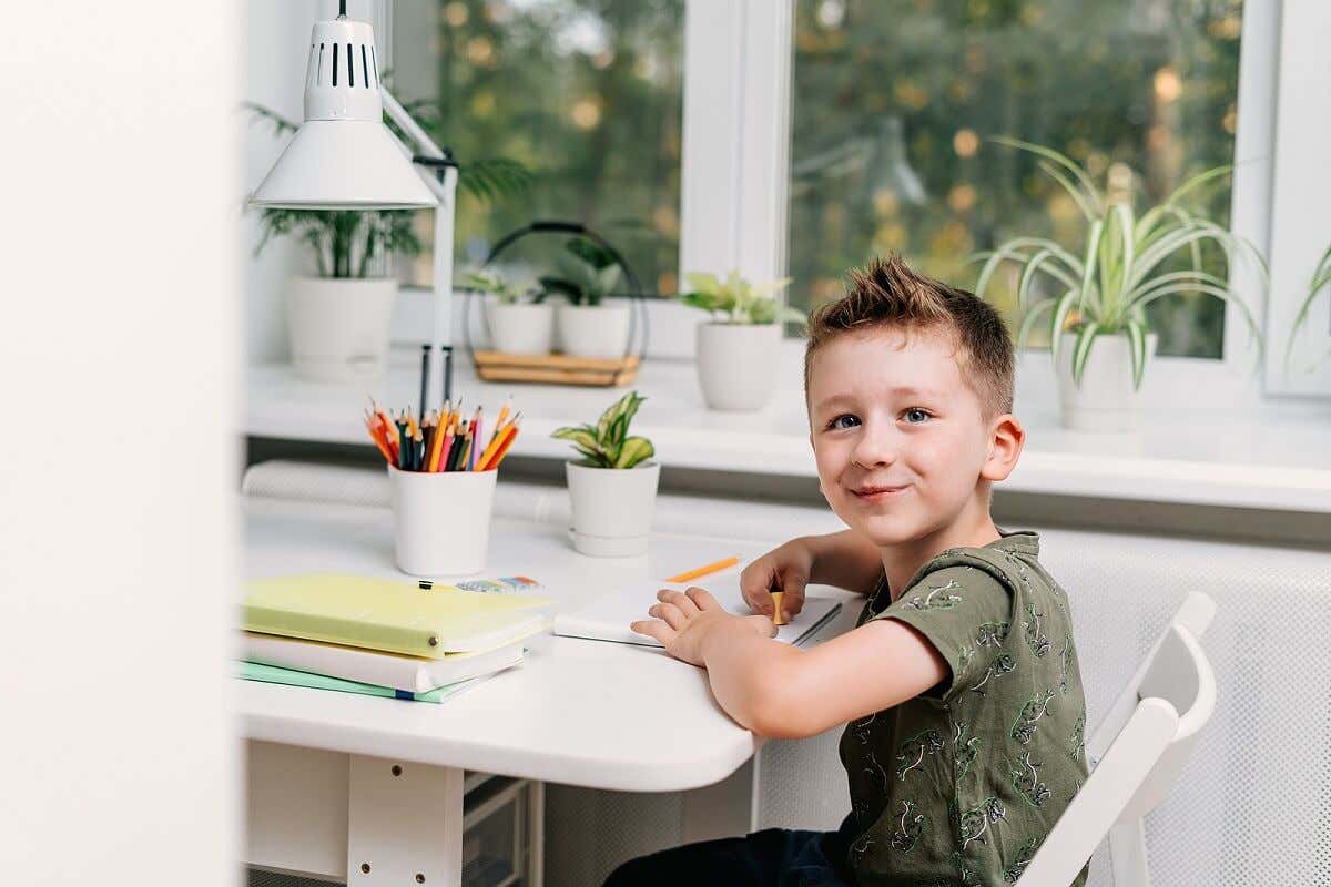 Hausunterricht oder Homeschooling - Junge lernt zu Hause
