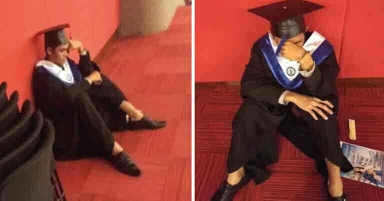 Universitario llora porque su familia nuevamente lo dejó solo en su graduación
