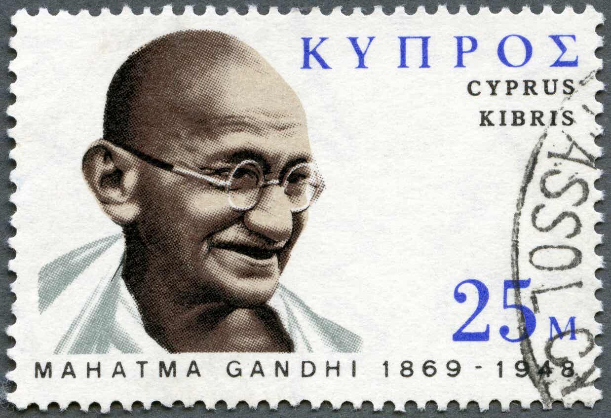 Mahatma Gandhi na znaczku pocztowym.