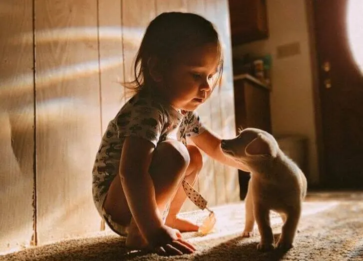 Niña junto a su perro.