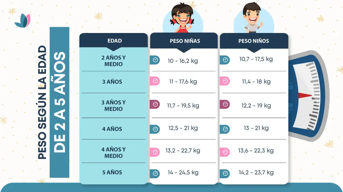 Peso según la edad de 2 a 5 años.