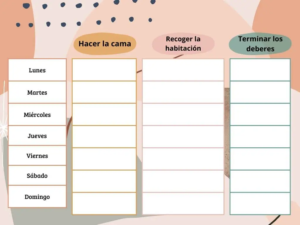 Tabla de tareas de niños.
