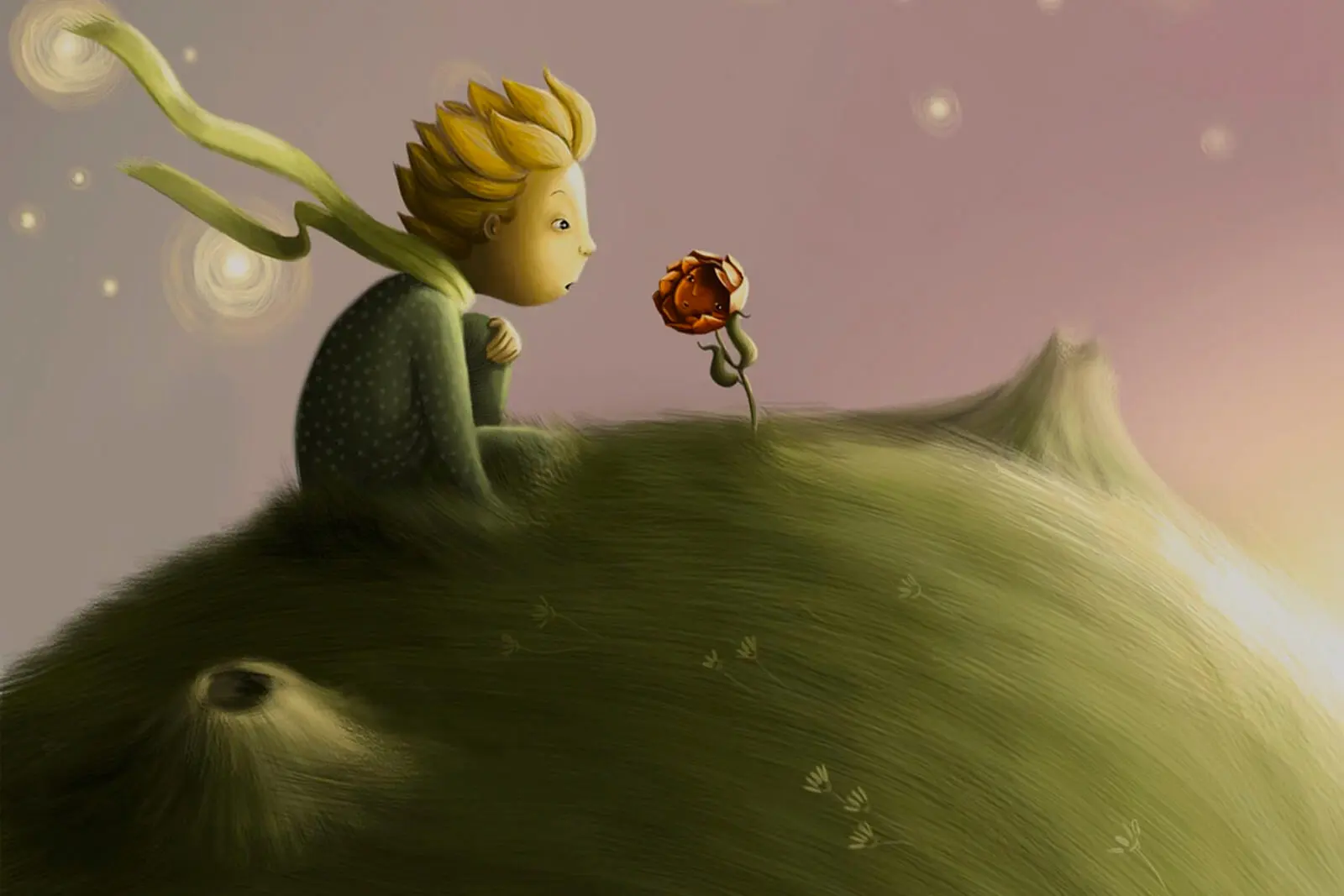 El principito con la flor.