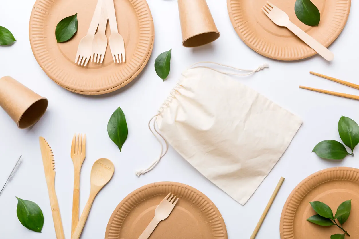 Recipientes de cana-de-açúcar para alimentos.