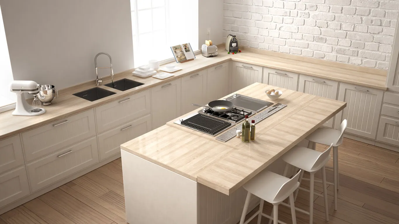 Design elegante em cozinhas com ilhas.