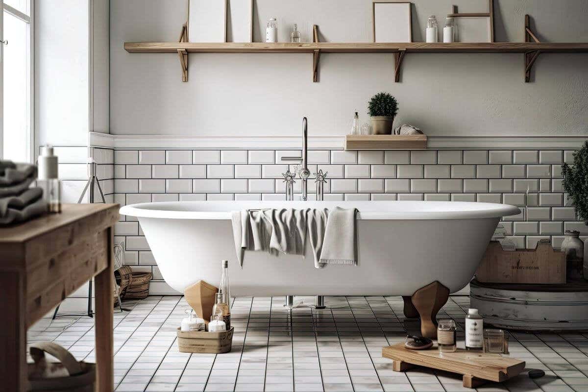 Baño moderno con detalles vintage.