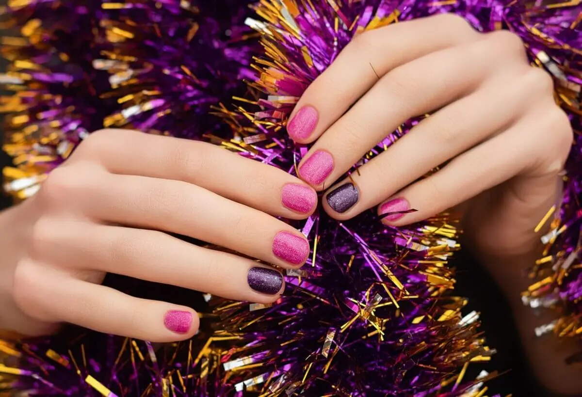 Uñas cortas con glitter