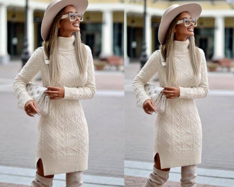 Mujer con vestido de lana.