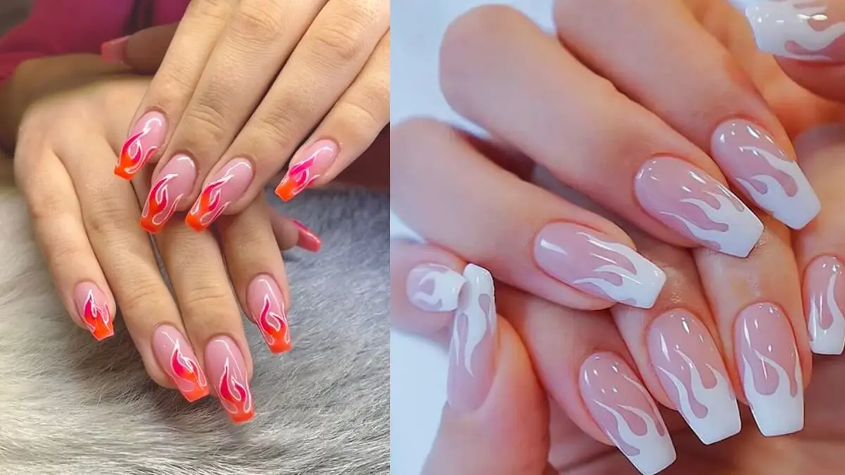 Uñas con fuego en las puntas.