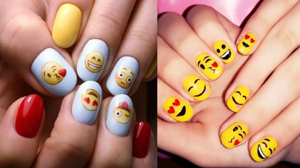 Unhas com emoticons de amor.