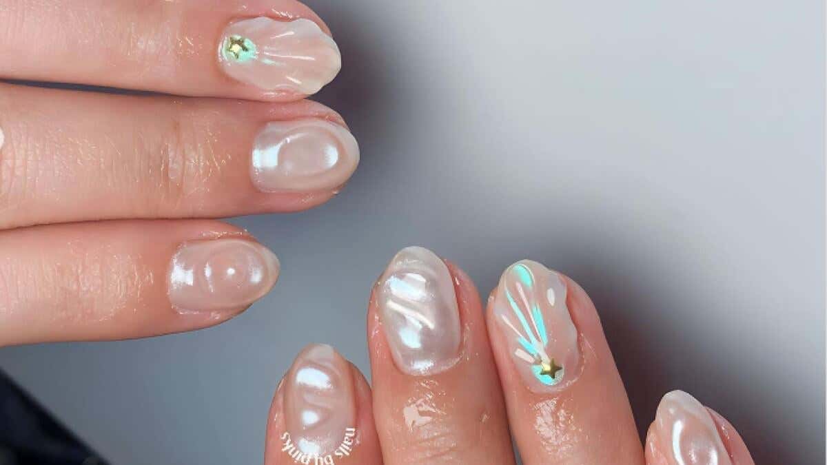 Diseños de uñas redondas: Perla unicornio