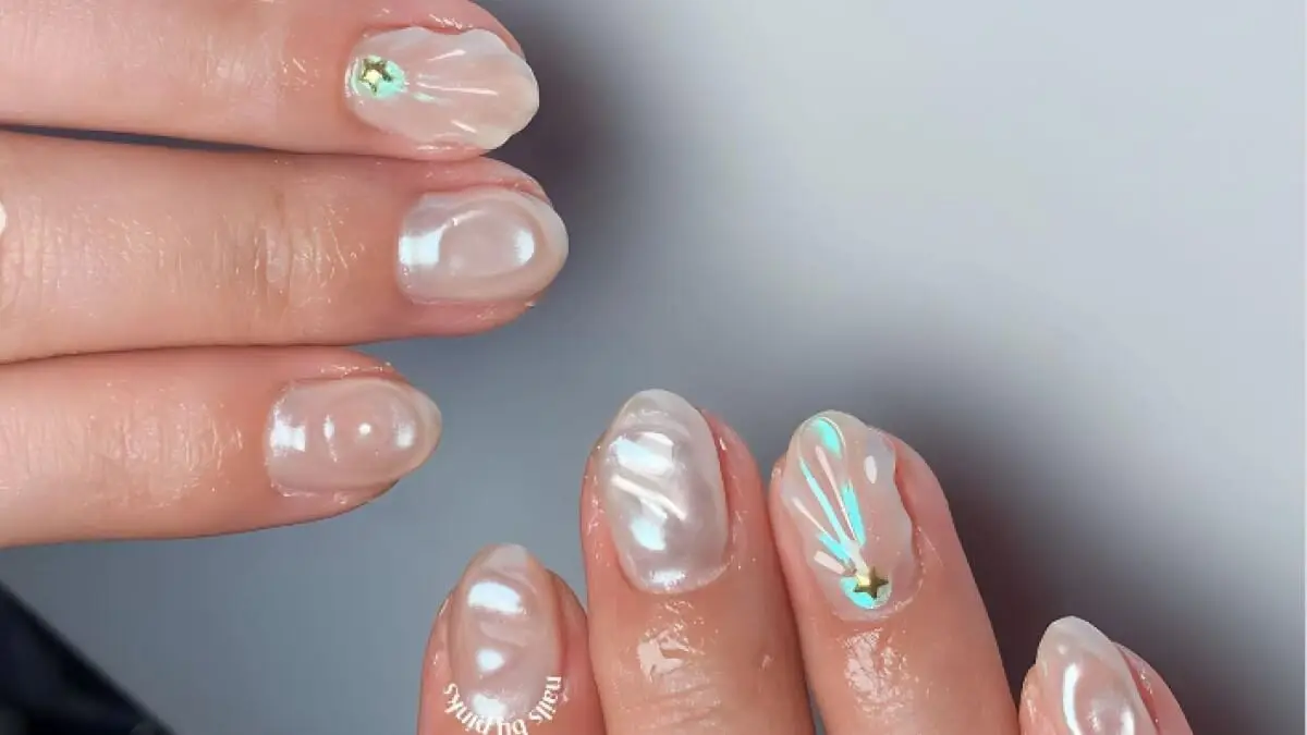 Diseños de uñas redondas: Perla unicornio