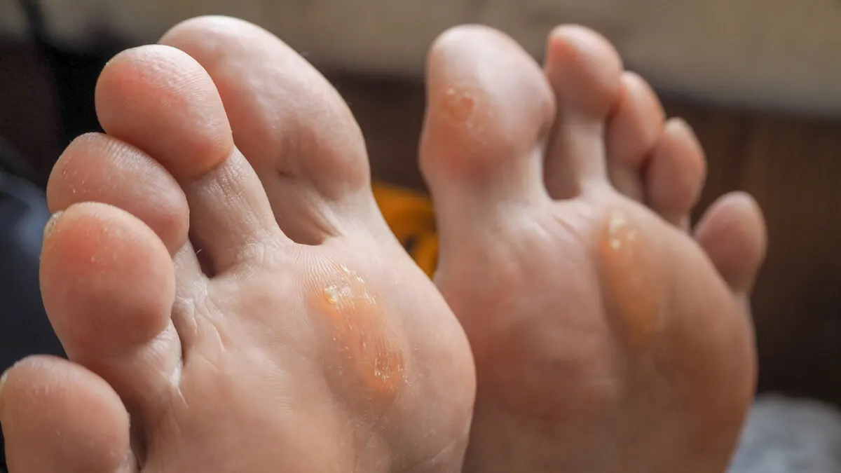 Callos en las plantas de los pies que no son ojos de pescado.
