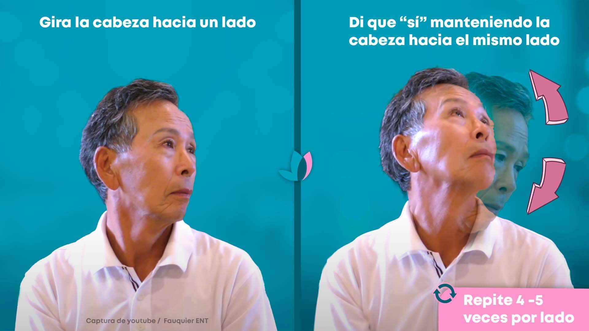 Ejercicio para el vértigo cervical de asentir sobre la cabeza.