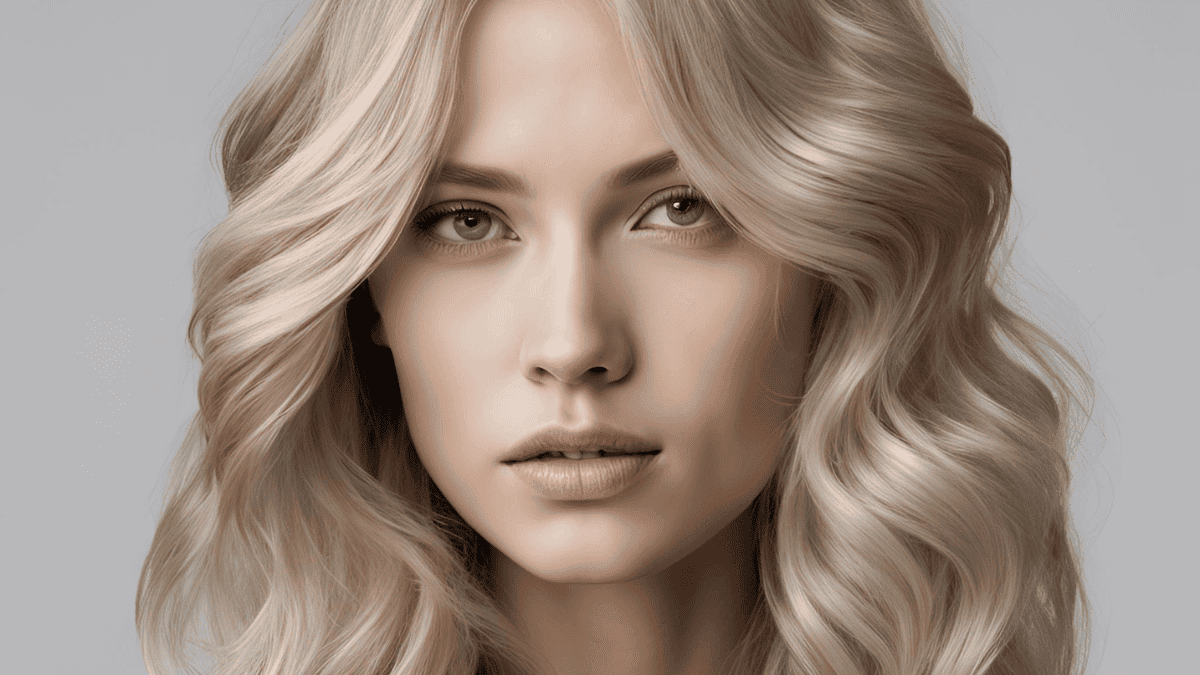 Imagen de mujer con color cabello rubio ceniza.