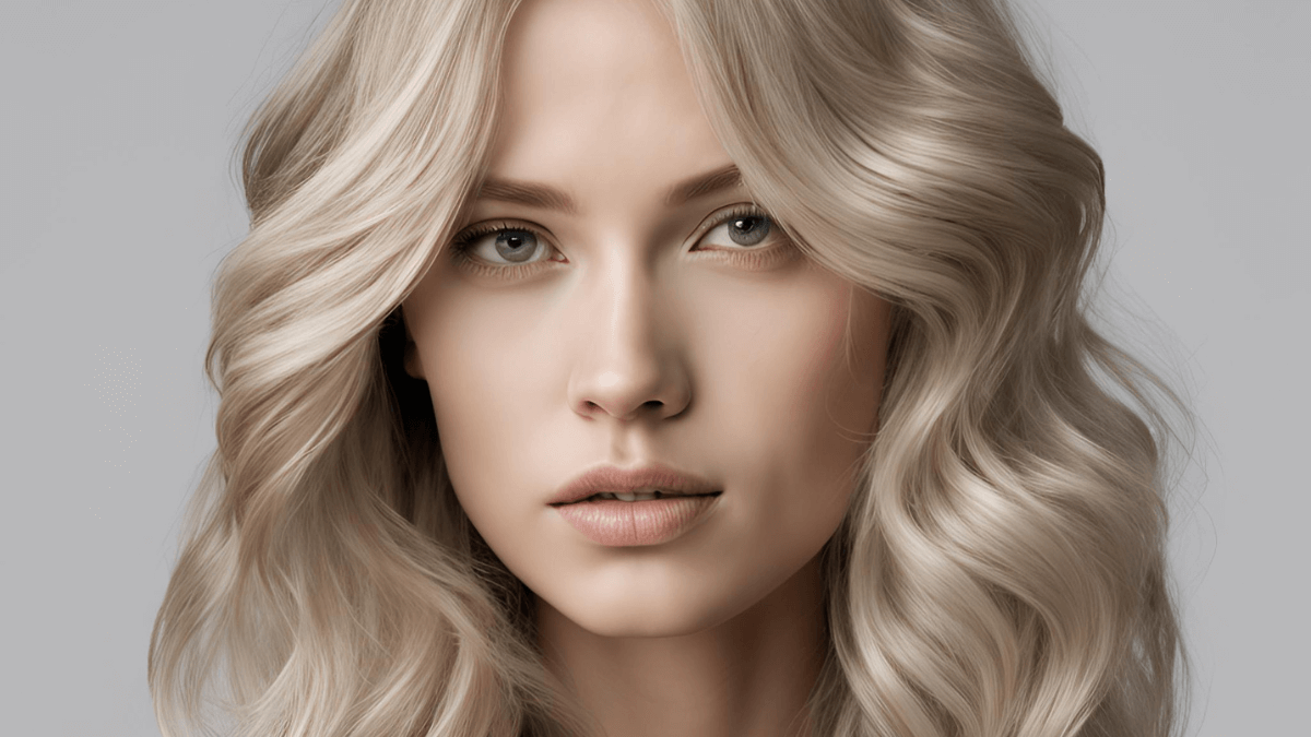 Imagen de mujer con color cabello rubio ceniza.