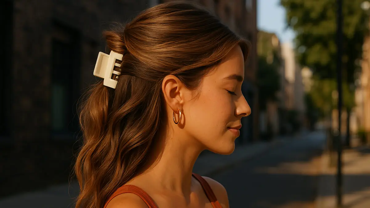 Penteado meio preso com presilha XL.
