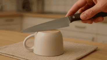 ¿Tu cuchillo ya no corta? Prueba el truco de la taza y recupera su filo