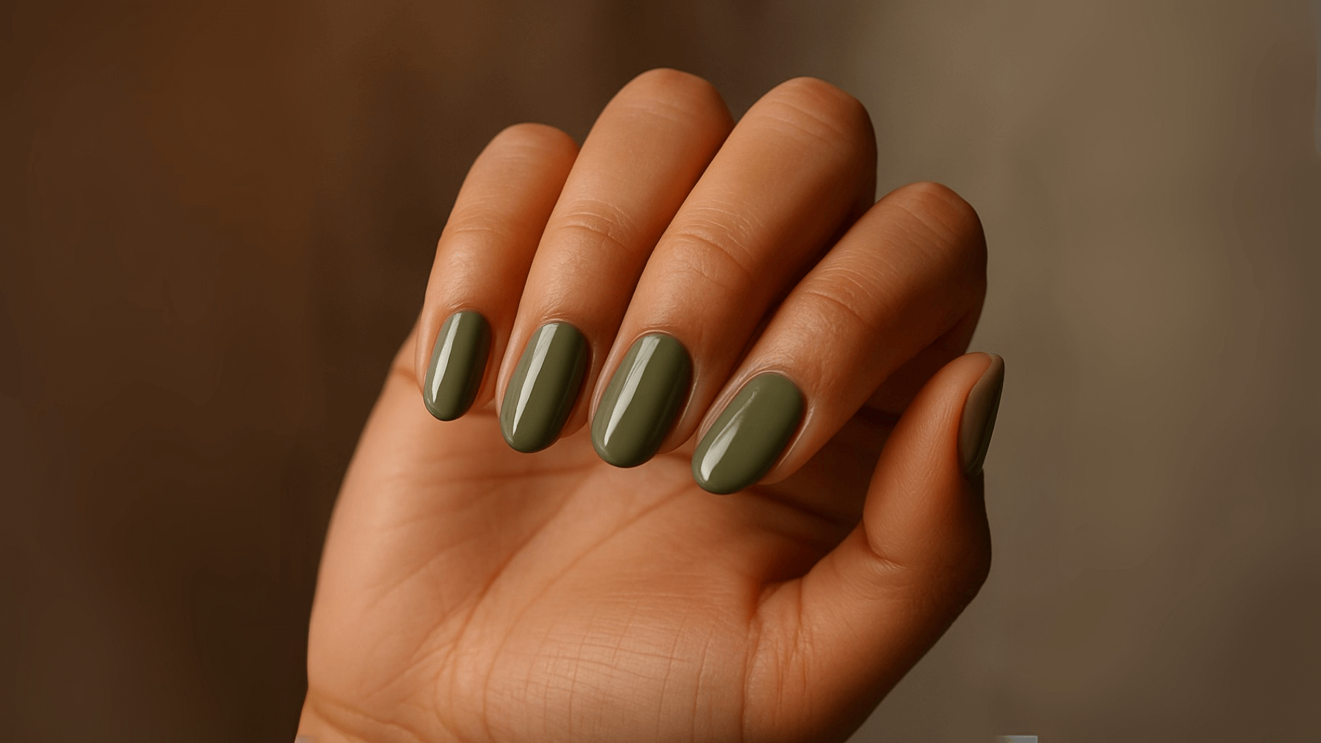 Manicura en verde caqui y tonos terrosos.