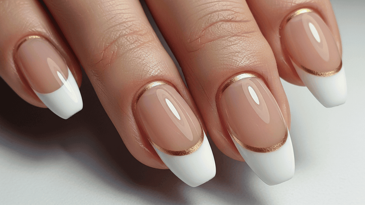 Manicura francesa con micro línea metálica.