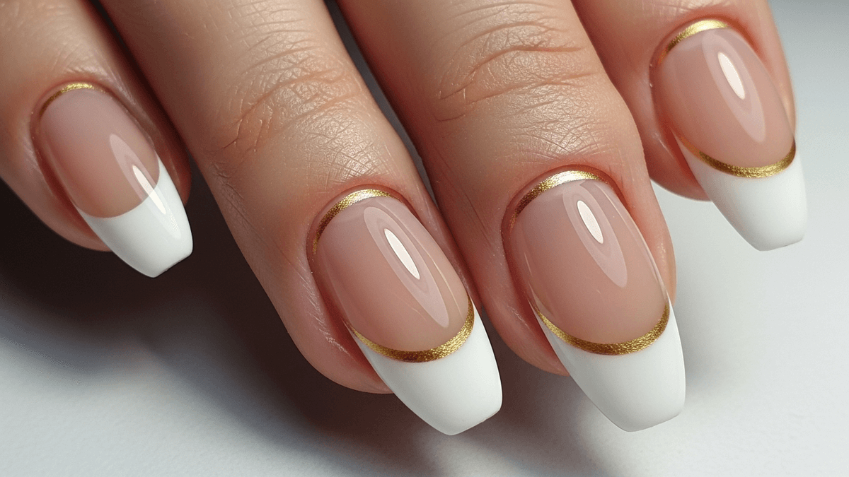 Manicura francesa con micro línea metálica.
