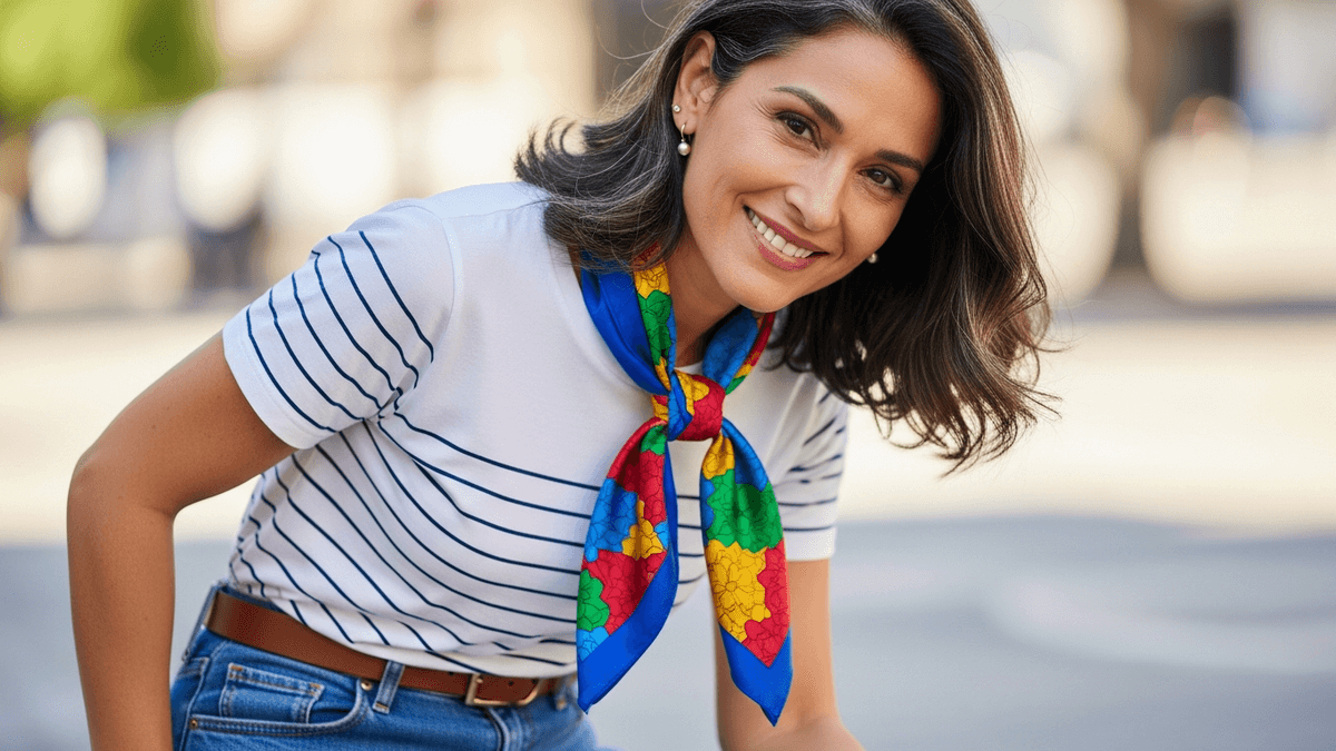 Atuendo con accesorios coloridos.