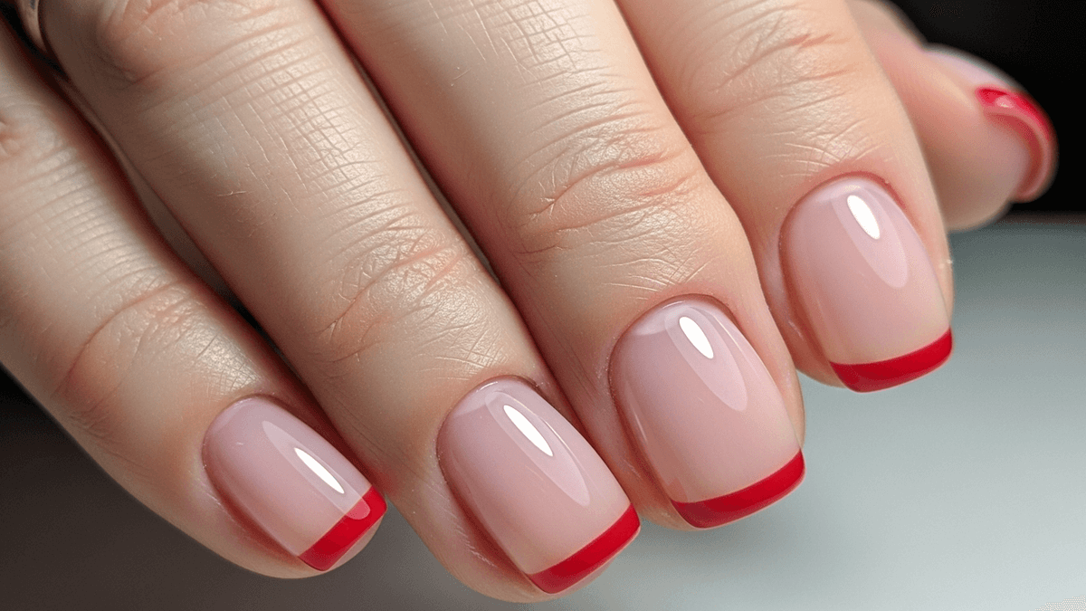 Uñas micro francesas en color rojo cereza.