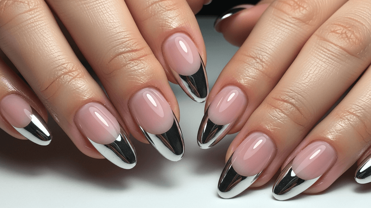 Uñas francesas cromadas.