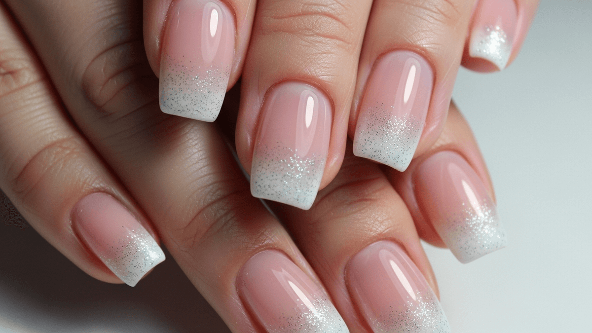 Uñas baby boomer festivas de Navidad.