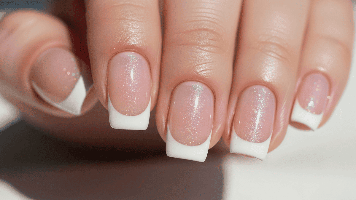Uñas francesas navideñas con brillos