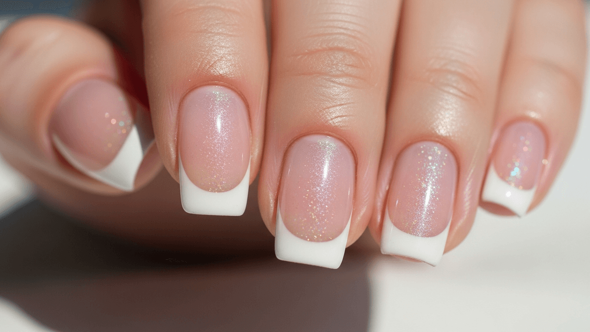 Uñas francesas navideñas con brillos