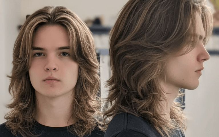 Shag largo con curtain bangs