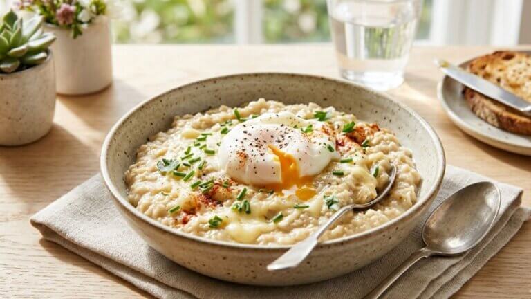 Avena salada con queso y huevo