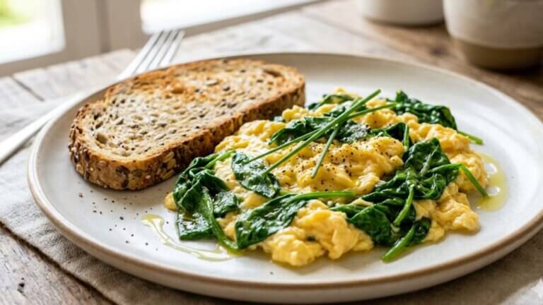 Revuelto de espinacas y pan