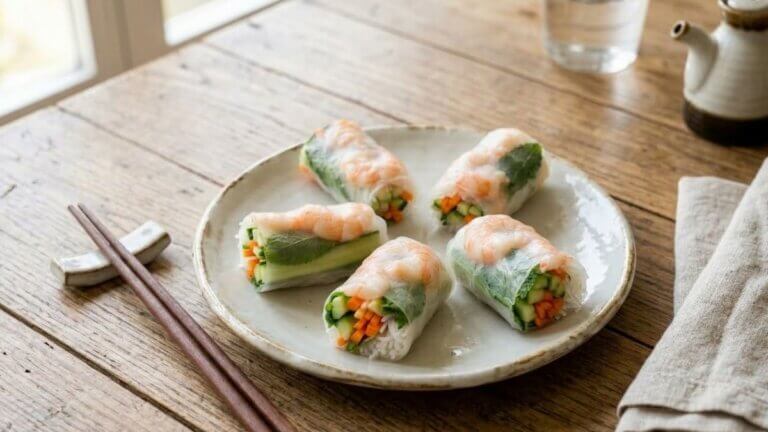 Rollos de papel de arroz con gambas