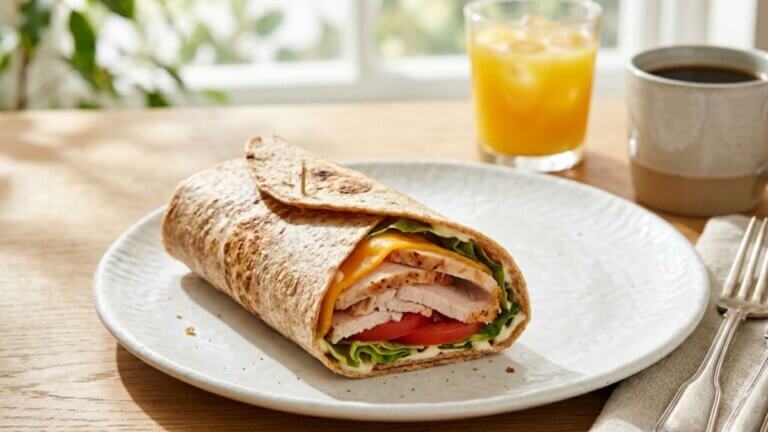 Wrap de pavo, queso y tomate