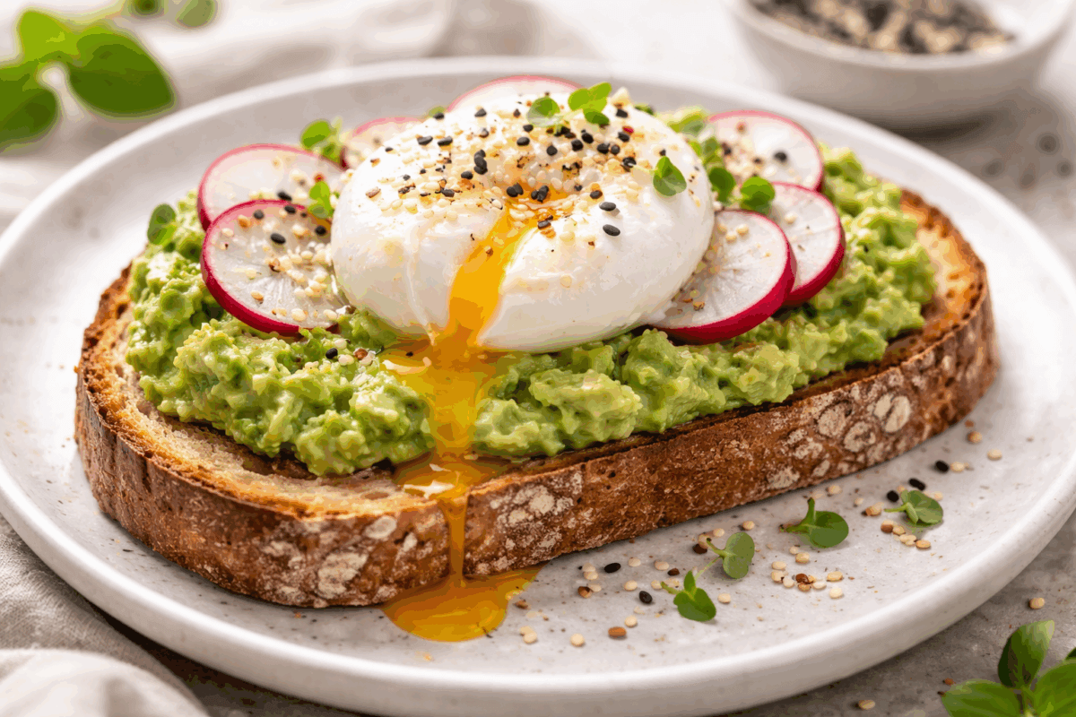 Tostada con aguacate y rábano