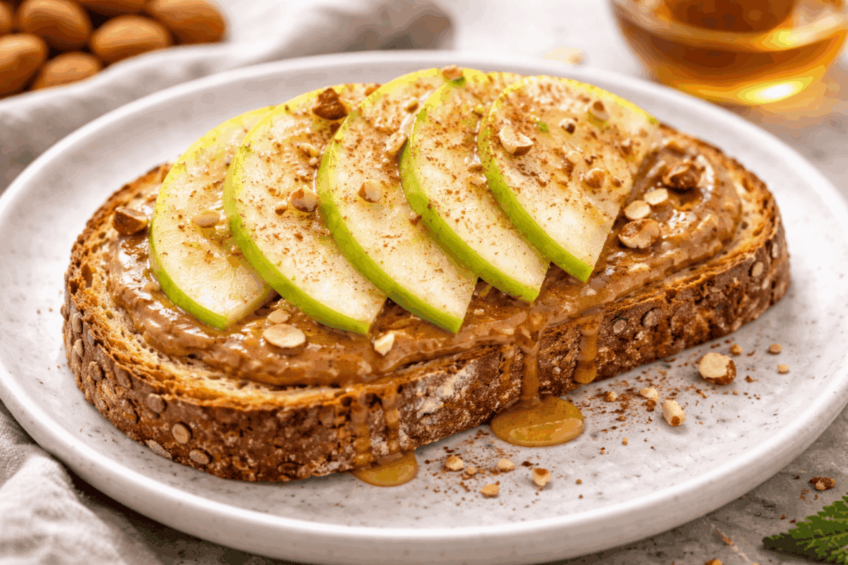 Tostada con mantequilla de almendras y manzanas verdes