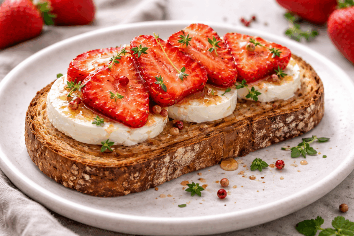 Tostada de queso de cabra con fresas