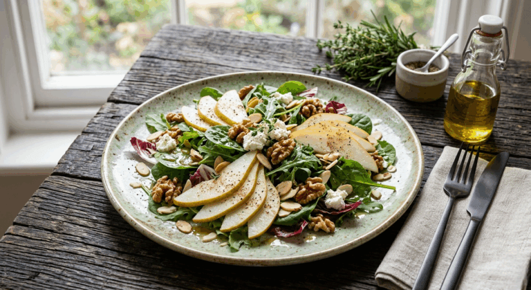 Ensalada verde con pera y frutos secos