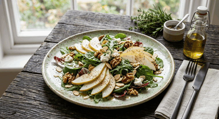 Ensalada verde con pera y frutos secos