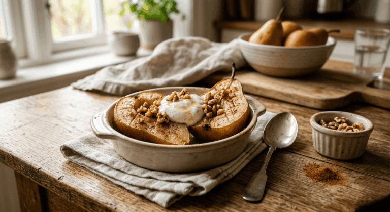 Pera al horno con canela y nueces