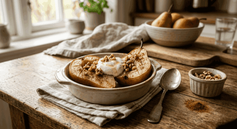 Pera al horno con canela y nueces
