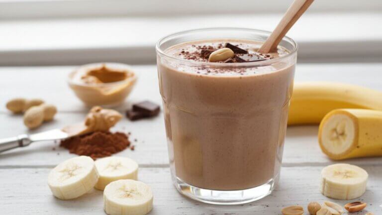 Batido de plátano, cacao y crema de maní