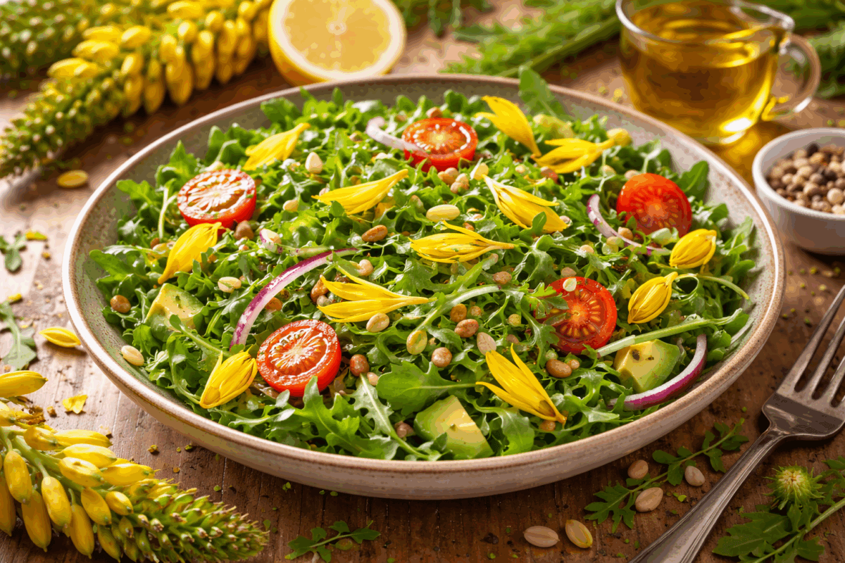 Ensalada fresca con flores de sábila