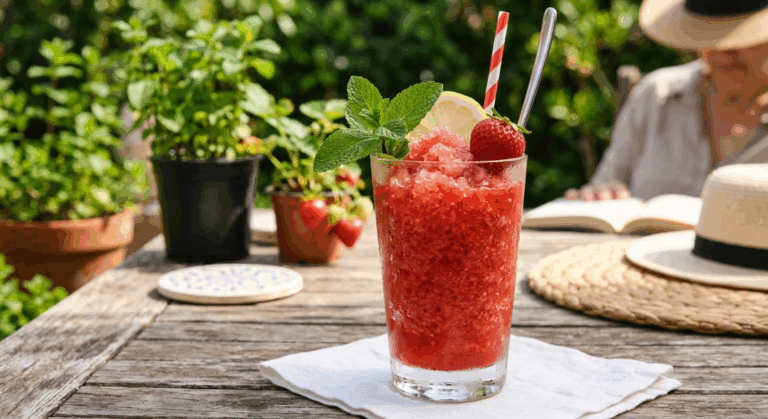 Granizado de fresa con limón y menta