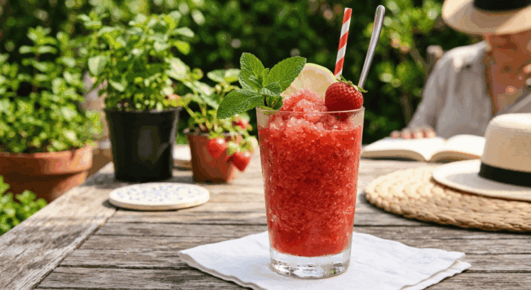 Granizado de fresa con limón y menta